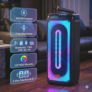 Caixa De Som Torre 3000w Profissional Bluetooth + Microfone Karaokê Tws Led Rgb em Oferta na Shopee
