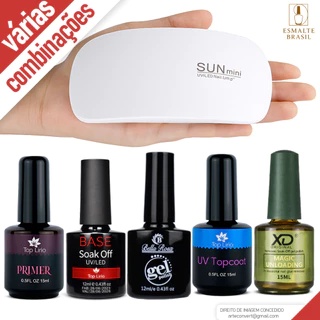 Kit Esmaltação em Gel c/ Top Coat Primer Magic Remover Esmalte Unhas Manicure em Oferta na Shopee