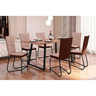 Conjunto de Mesa Jantar 6 Cadeiras Atlanta Aço Carbono Estofadas Fabone em Oferta na Shopee