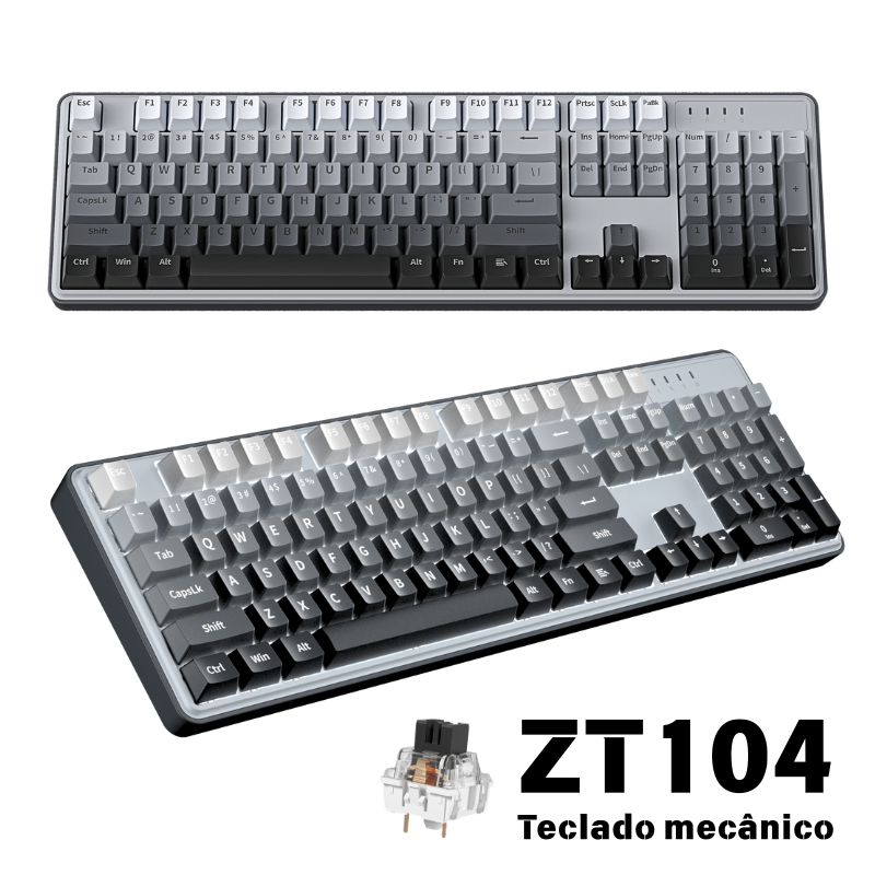 ZIFRIEND ZT104 Teclado mecânico 100% Jogos Silent switches com fio NKRO ...