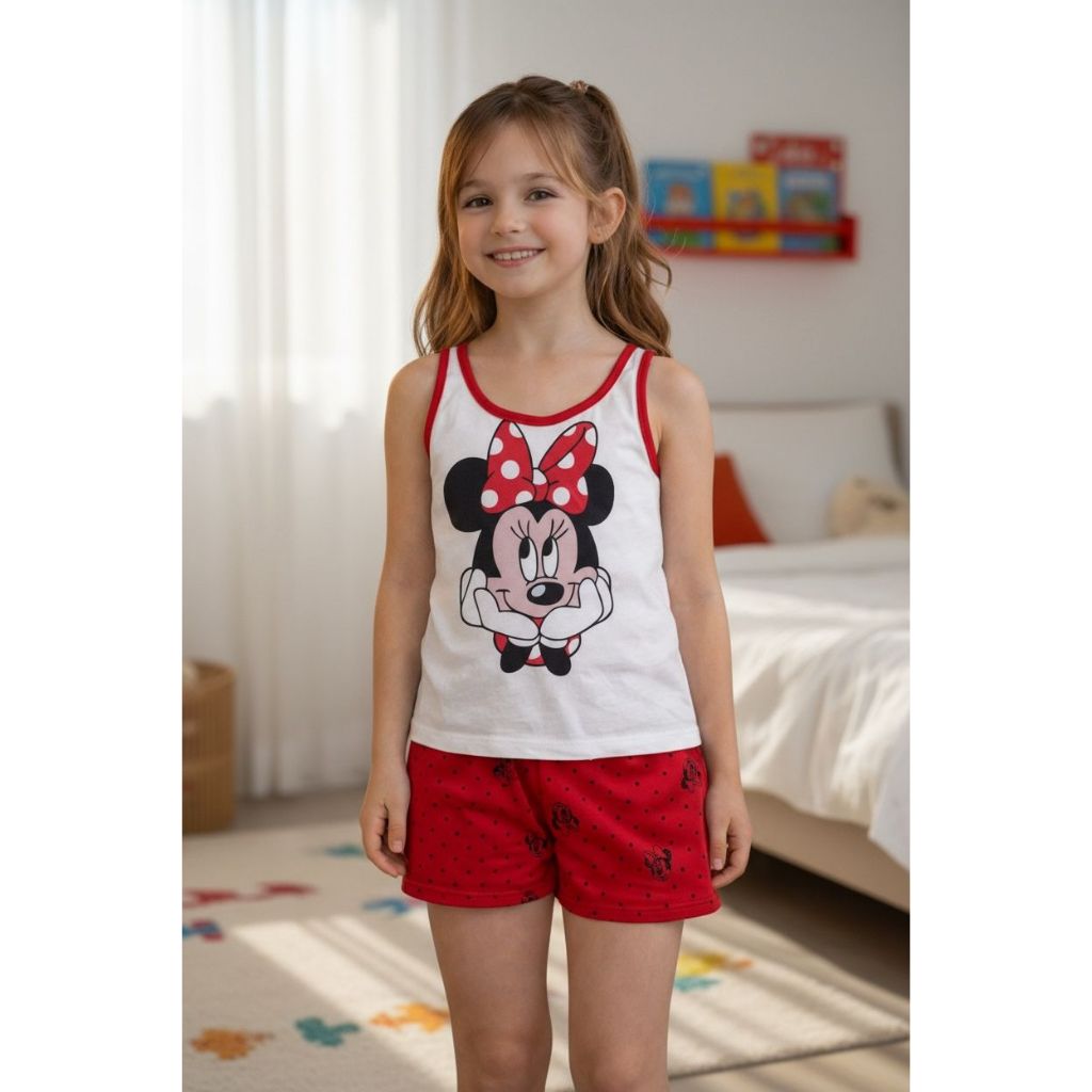 Pijama Short Dool Infantil Feminino Camiseta Minnie Baby Doll Verão Regata em Oferta na Shopee