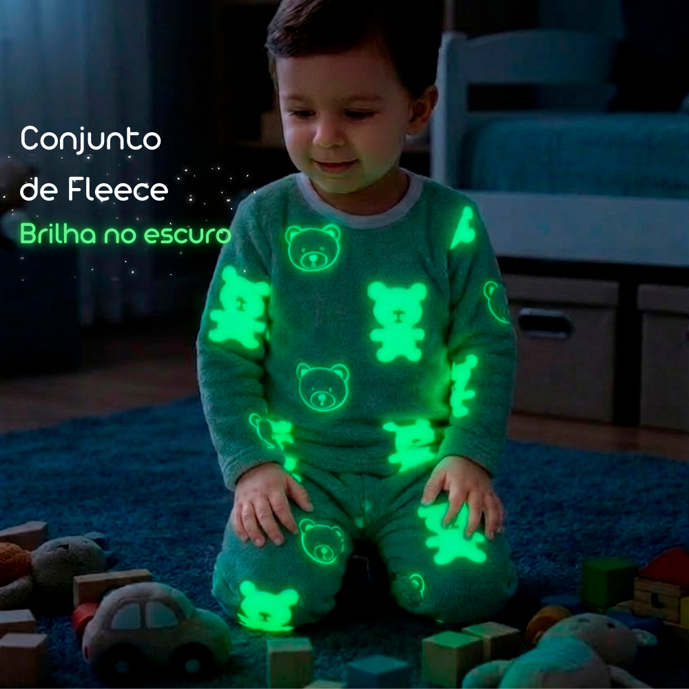 Conjunto Infantil Pijama Fleece Blusa Manga comprida E Calça Tecido Peluciado Brilha no Escuro 440 em Oferta na Shopee