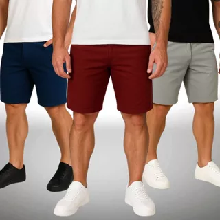 Kit 3 Bermudas Sarja Reta Masculina Brim 36 Ao 46