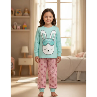 Pijama Infantil Feminino Inverno Coelho - Hey Kids Azul Claro em Oferta na Shopee