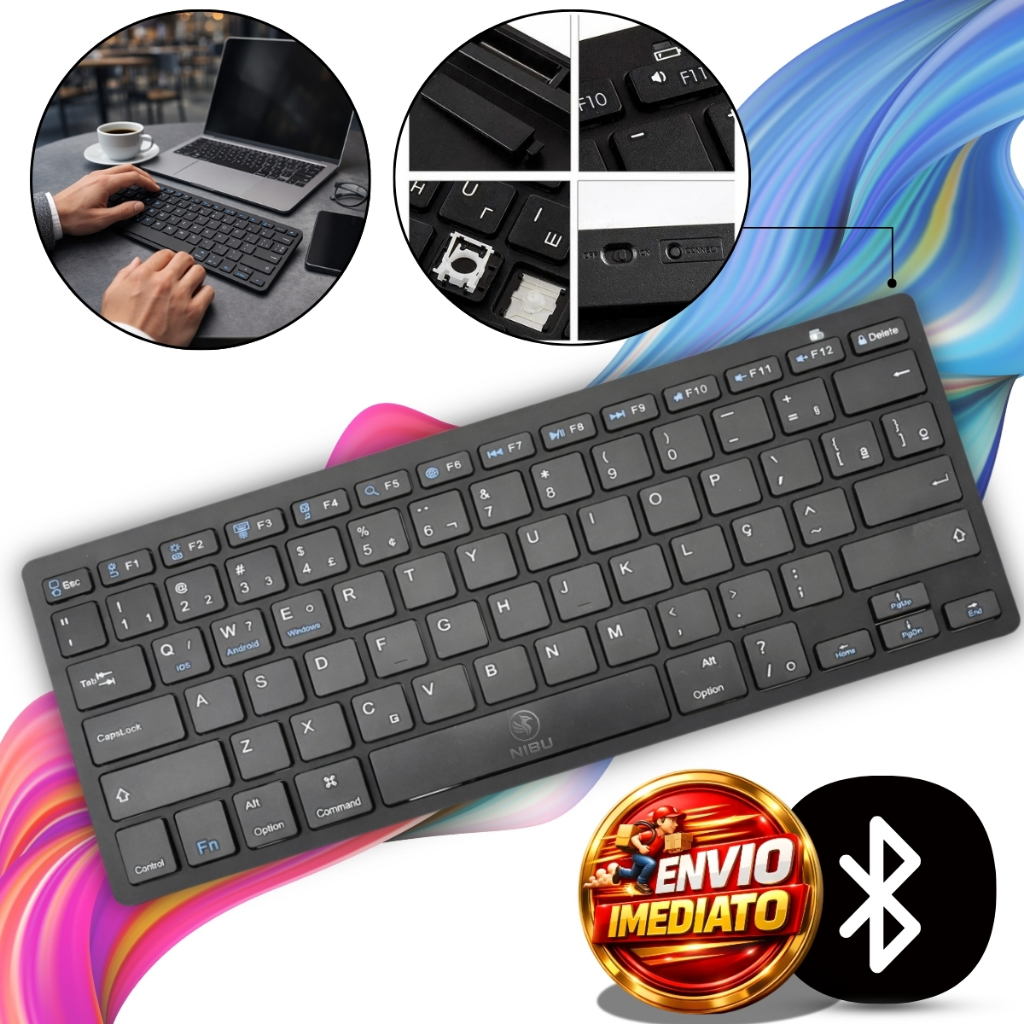Teclado Sem Fio Bluetooth Compacto ABNT2 Teclado Computador Notebook ...