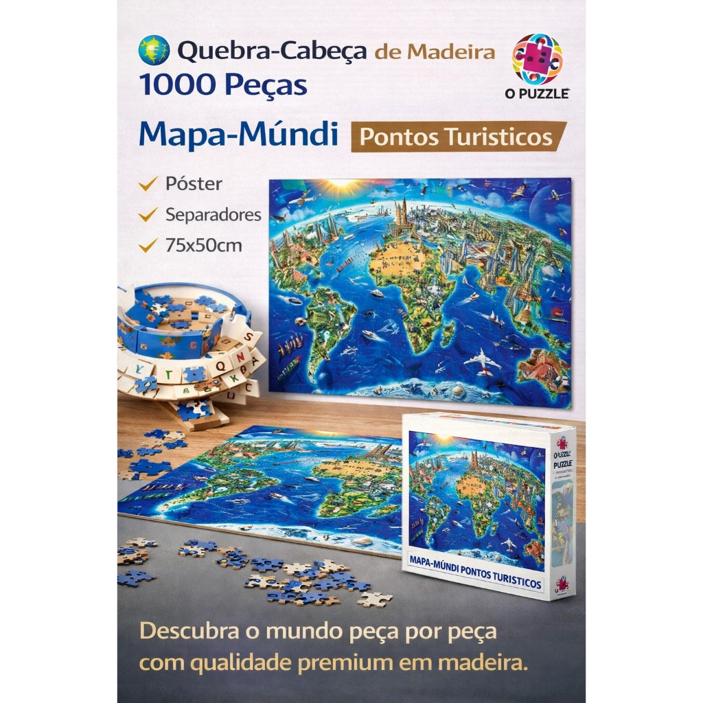 Quebra-Cabeça Mapa Mundi 1000 Peças | Pontos Turísticos | Educativo | O ...