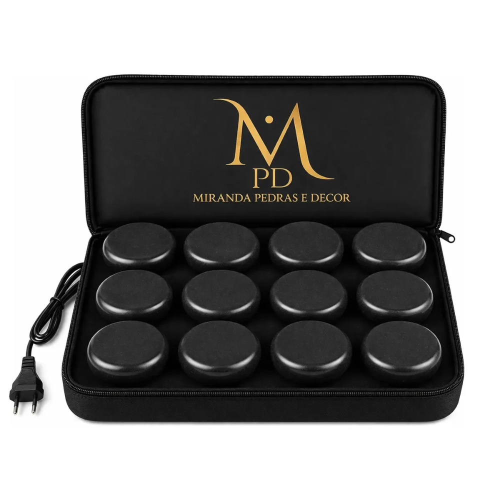 Kit Relaxamento em Casa - 12 Pedras Redondas Lapidadas Massagem Holos + Bolsa Aquecedora