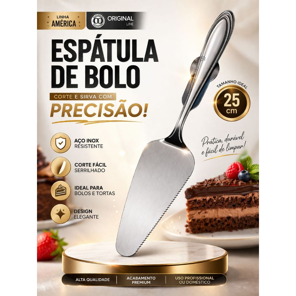 Espátula para Bolo / Aço Inox / Serrilhada Corte Preciso Res