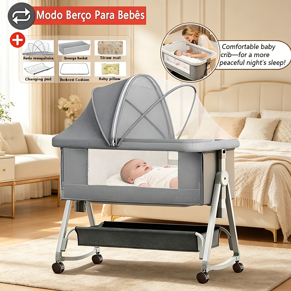 Berço Moises Portátil Co-Bed Lado A Lado Bebê Balanço Mosquiteiro Cesto ...