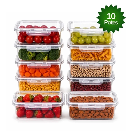 Kit 5-10 Marmitas Potes 850ml Travas Laterais hermeticas - Livres de BPA Alimentos organiza congelador — foto 2 de 3
