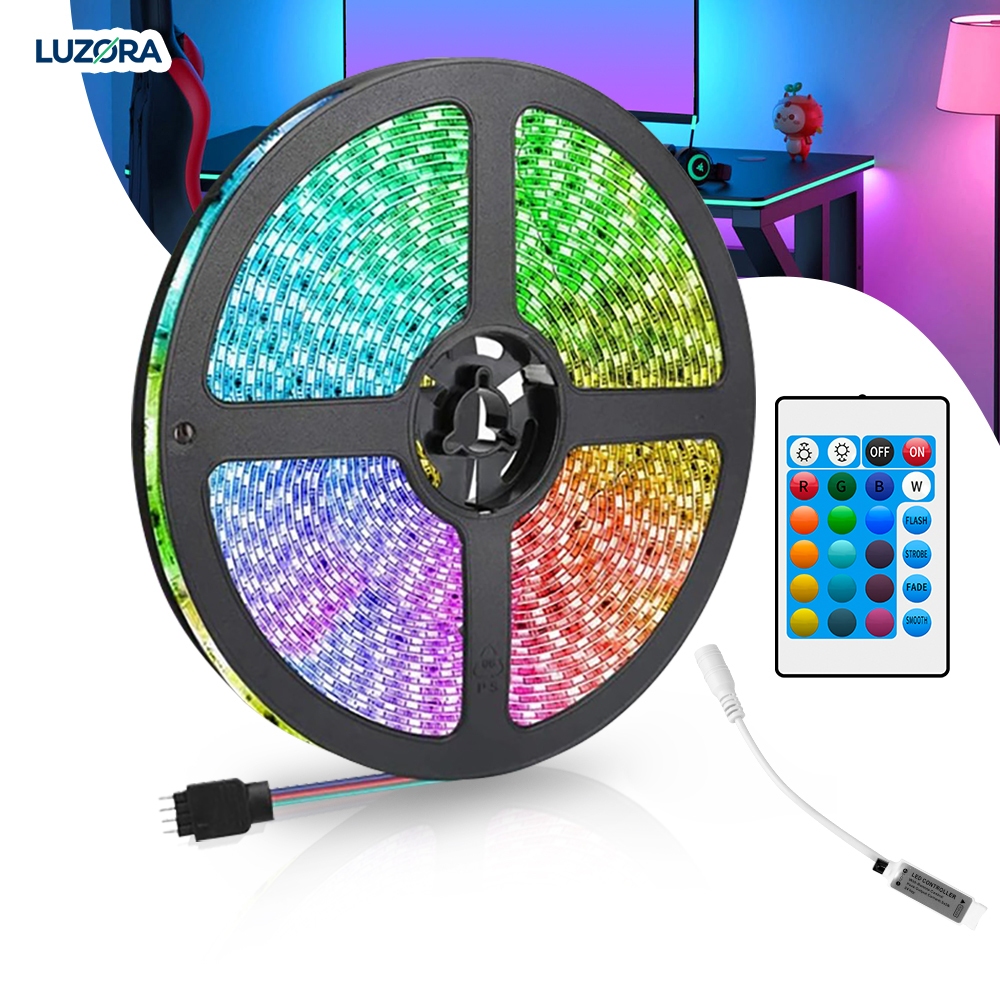 Fita Led Rgb 3528 Colorida 5m 12V Bivolt Ip65 à Prova d’Água Com e Sem Fonte Decoração Casa