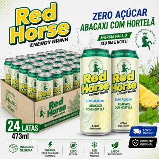 Red Horse Zero Açúcar Abacaxi com Hortelã 473ml Pack 6 12 24 Latas Energético Original