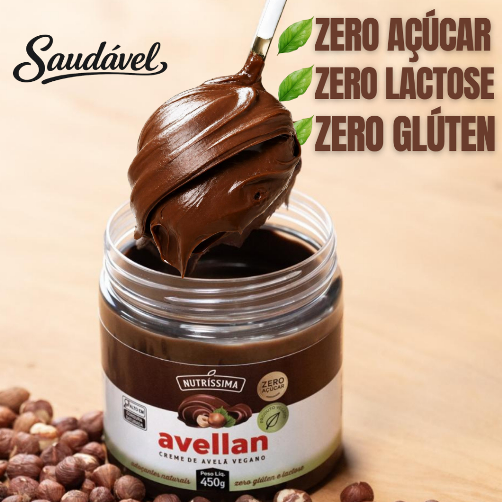 Creme de Avelã chocolate sem açúcar, sem leite, zero lactose