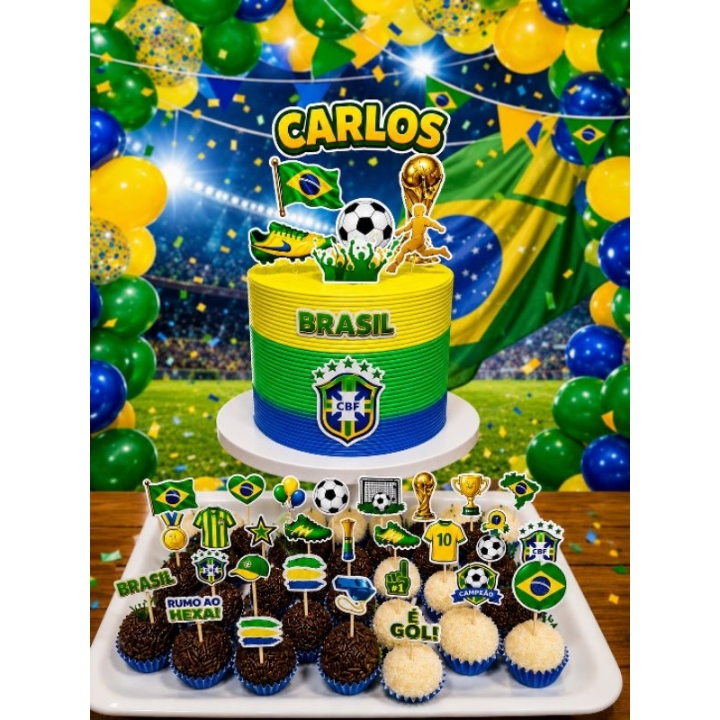 Kit Festa Copa do Mundo Brasil – 1 Topo de Bolo Personalizad