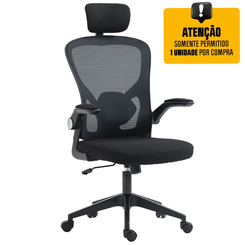 Cadeira Escritório Diretor Giratória Dr.Office, Mesh, Braço Ajustável, Regulagem de Altura, Preta