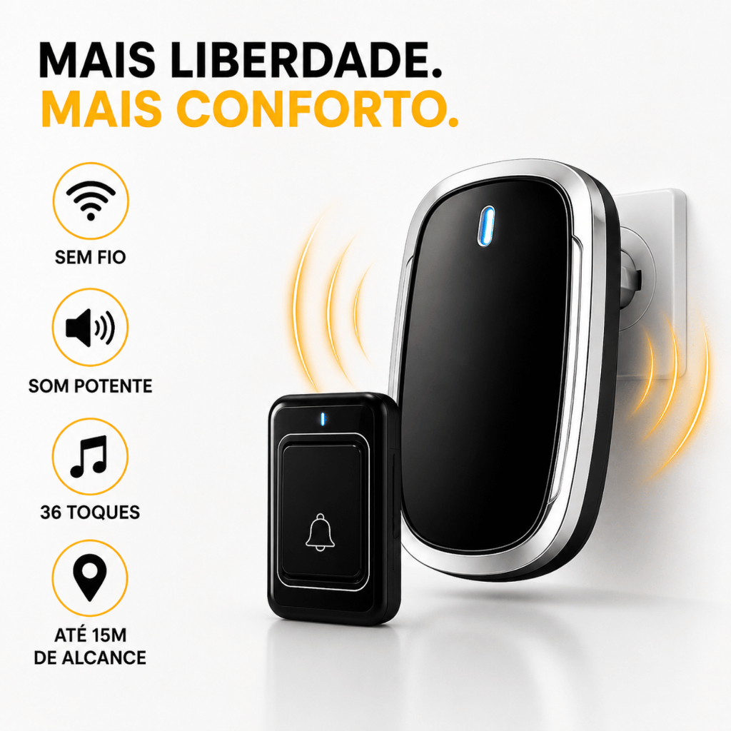 Campainha Sem Fio Residencial Wireless De Longo Alcance Eletrônica Sem ...