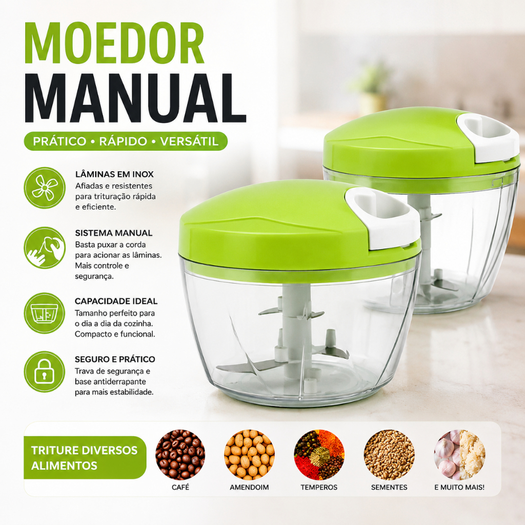 Mini Processador Manual Triturador Alimentos 500ml Corda Ret