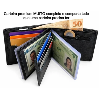 CARTEIRA MASCULINA COURO LEGÍTIMO TRIPARI COURO ORIGINAL + CAIXA DE PRESENTE DIA DOS PAIS NAMORADOS