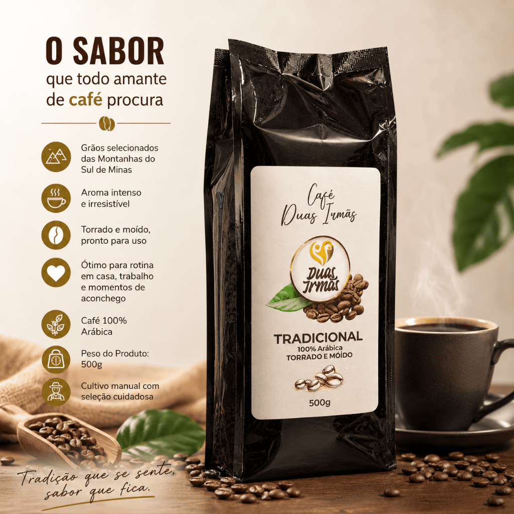 Café Torrado E Moído 500g Mineiro Duas Irmãs Tradicional 100% Arábica