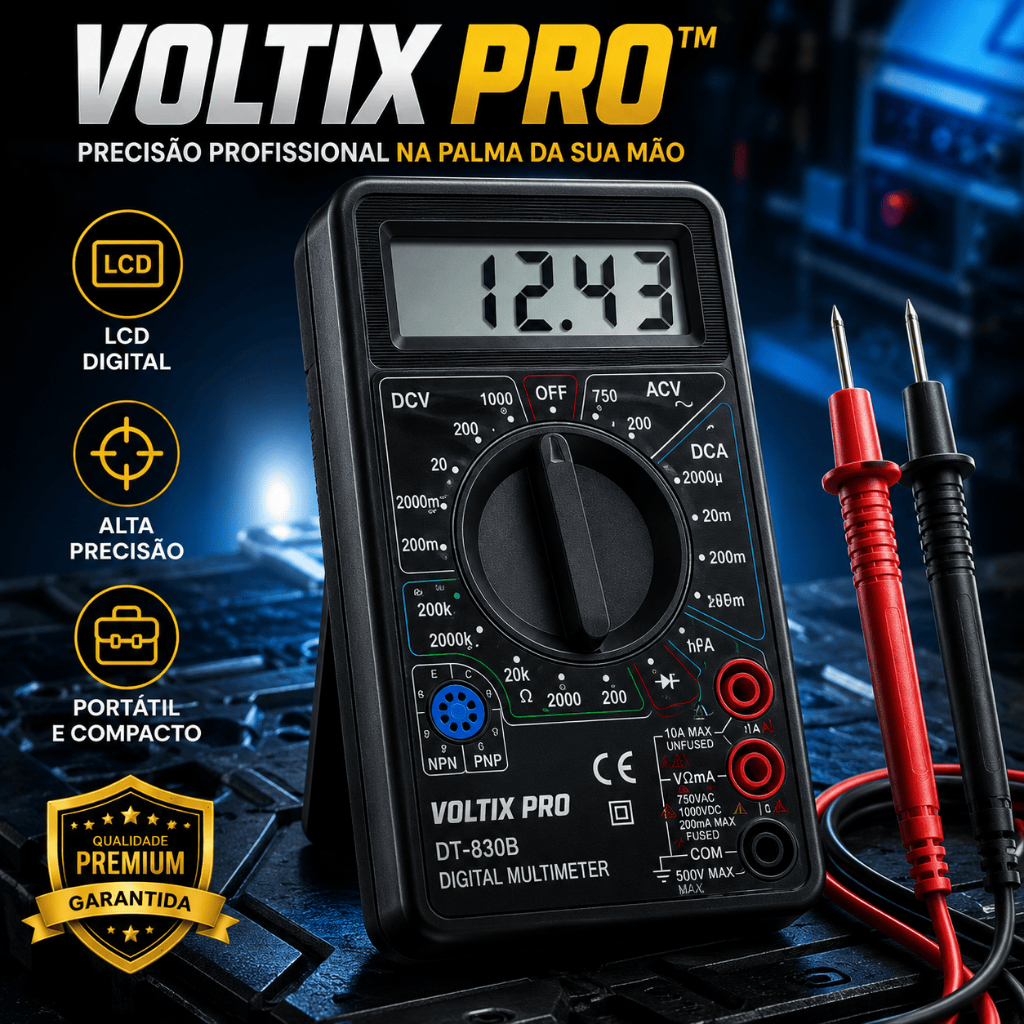 Multimetro Digital Portatil Profissional LCD Voltix Pro Teste Eletrico ...