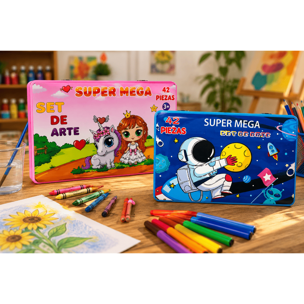Kit Maleta 42 Peças de Colorir Aquarela Canetinha Lapis Giz de