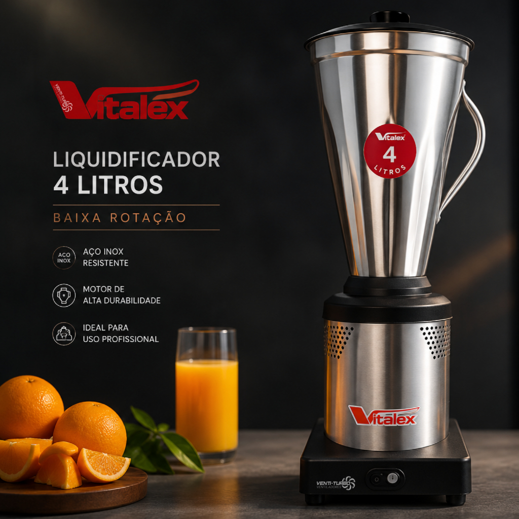 Liquidificador Industrial 4 Litros Baixa Rotação Vitalex Cor