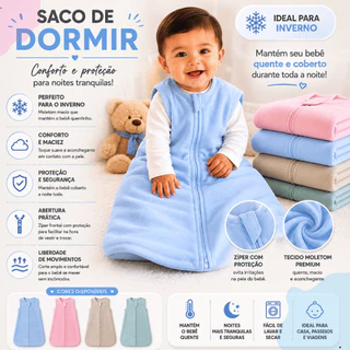 Saco De Dormir Casulo Bebe Pijama Inverno Moletom 0 a 12 Meses