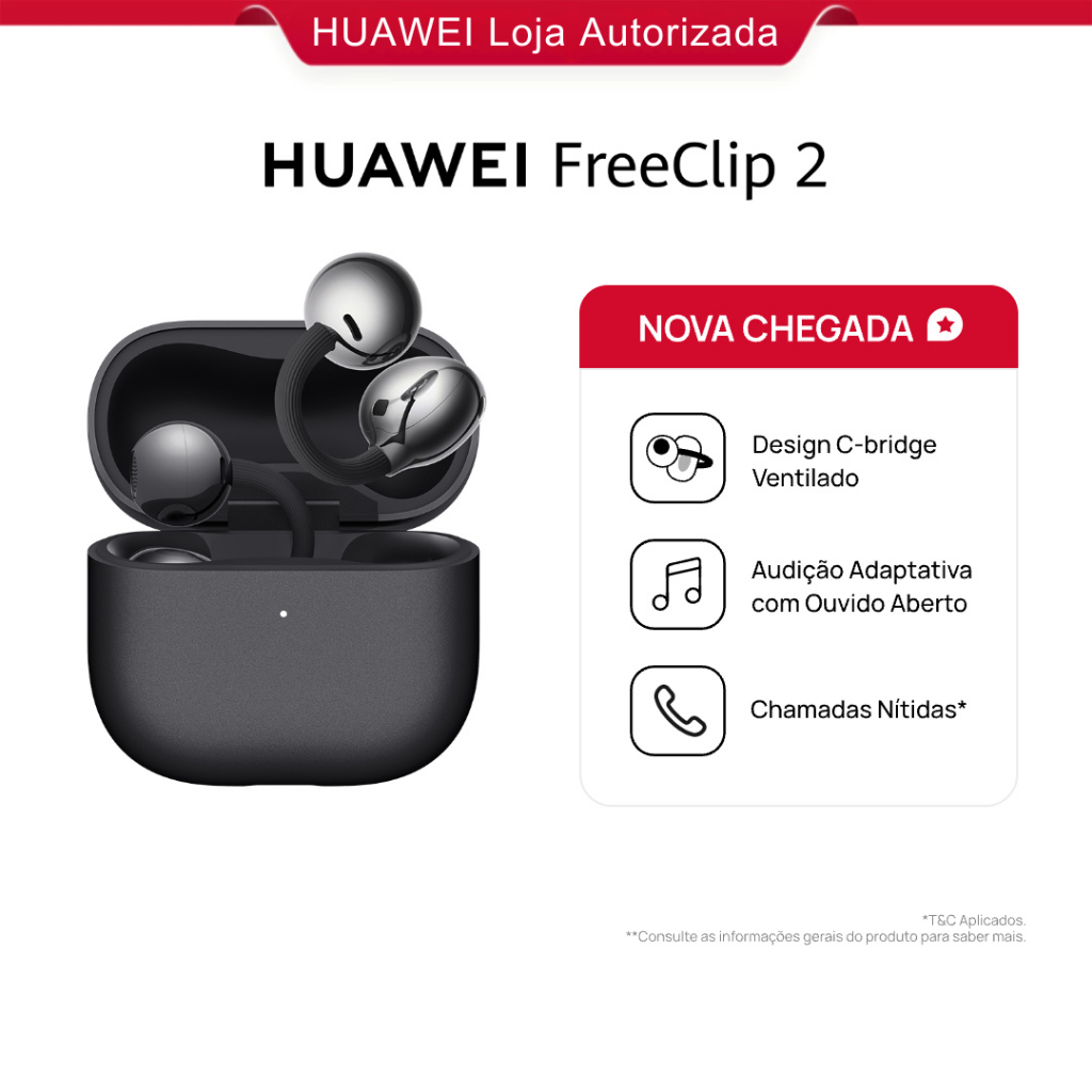 HUAWEI FreeClip 2, Fone de Ouvido Bluetooth Sem Fio Design em C