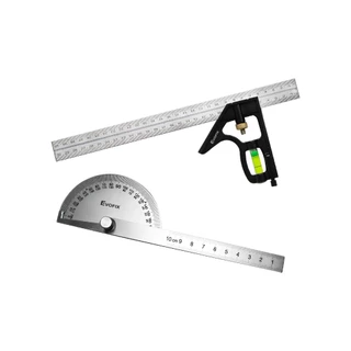 Transferidor de Grau 0 a 180 e Esquadro Com Nível Aço Inox com Régua Profissional Alta Precisão