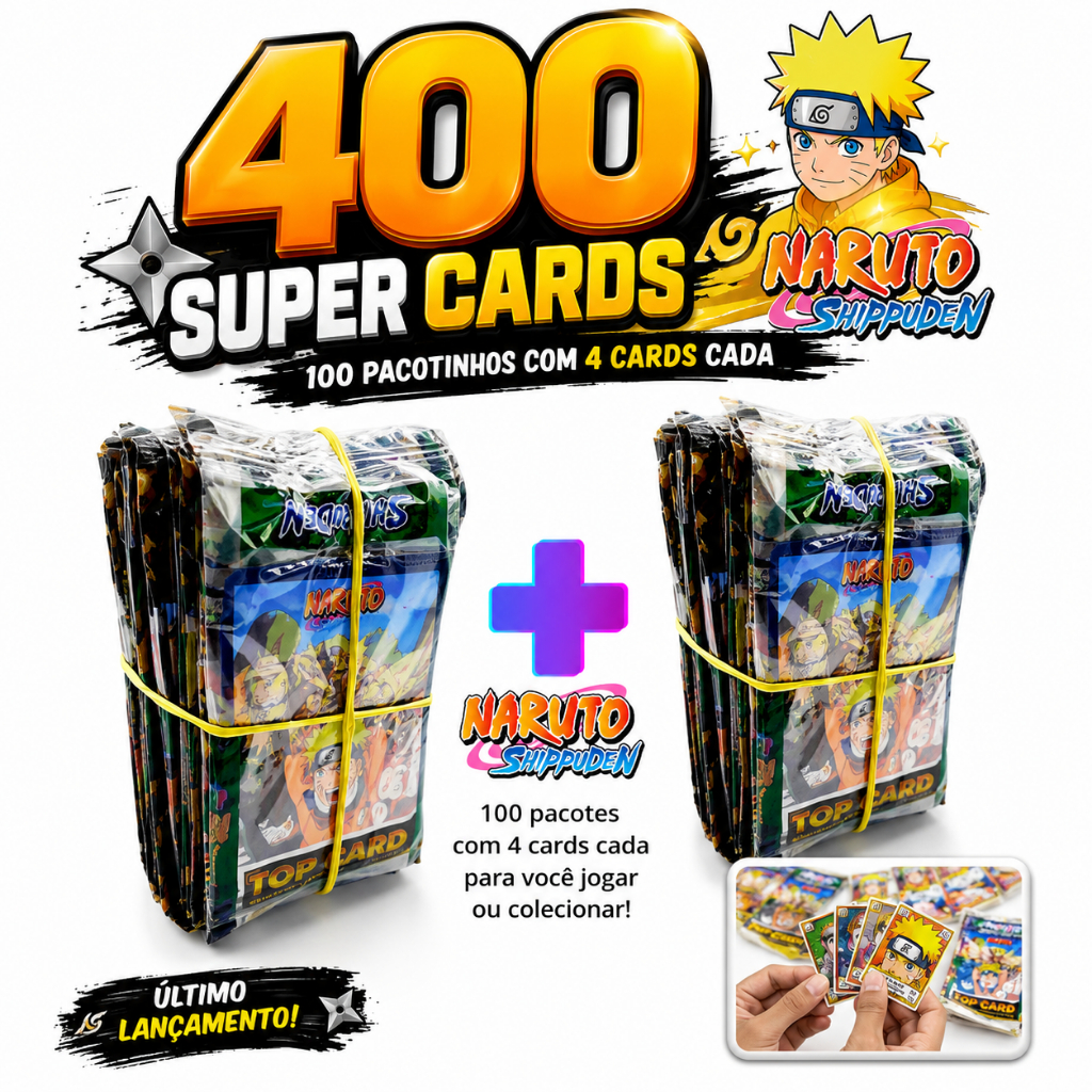 100 Pacotinhos NARUTO | São 400 CARDS | Revenda | Shopee Brasil