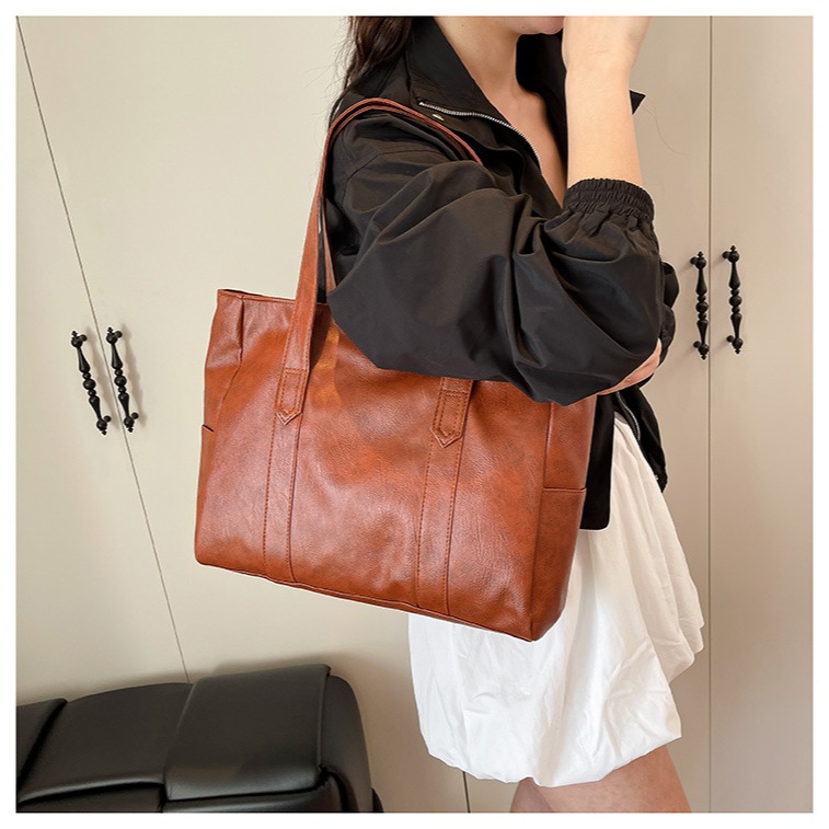 Imagem do produto Bolsa Feminina Couro PU Vintage Grande Capacidade Tote Bag Ombro Shopper Elegante Para Trabalho Faculdade e Passeio 3