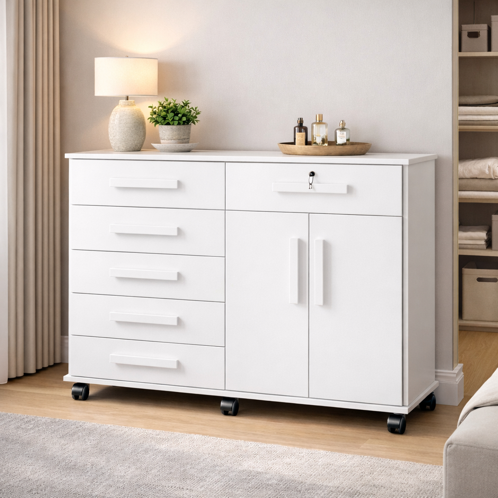 Cômoda Grande Gran Luxo com 6 Gavetas Amplas Rodízios Sapateira