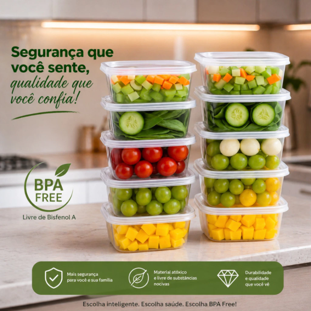 Kit Marmitas Potes Retangulares 300ml Transparente Bpa Free Freezer Microondas Organizador De Alimentos
