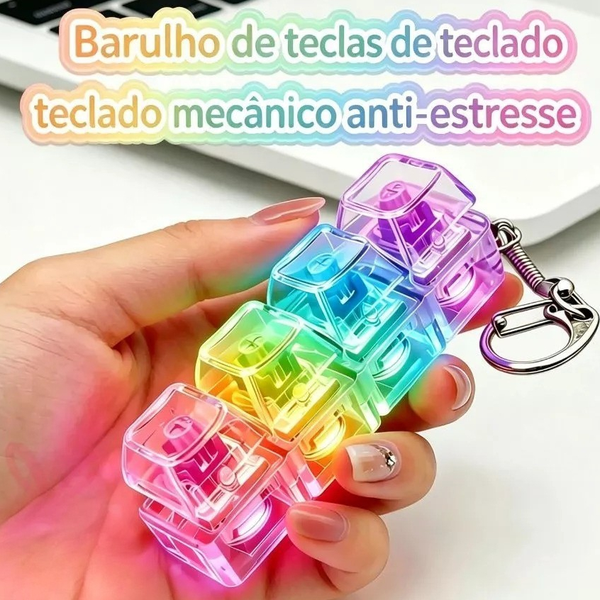 Chaveiro Anti-Stress Teclado Mecânico 4 Teclas Com Som - Alívio de Ansiedade, Ideal Para Escritório e Estudos