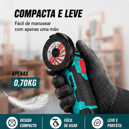 Mini Esmerilhadeira Angular 3 Polegadas 12V Sem Fio Com 2 Baterias 5 Discos Para Corte Lixadeira Portátil