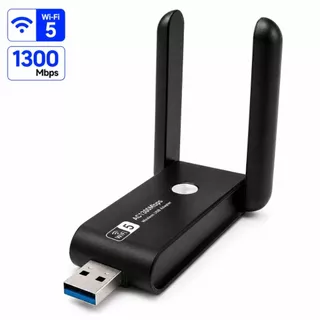 Adaptador USB WiFi 1300Mbps Dual Band 5GHz 2.4GHz 2 Antenas Externas Wireless para PC Notebook