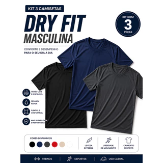 Kit 3 Camisetas Dry Fit Masculina Academia Esportiva Fitness Corrida Treino Manga Curta Básica