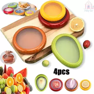 Kit 4 Caixas de Silicone Reutilizáveis Tampas para Frutas e Legumes Pote Conserva Alimentos Limão Tomate Cebola