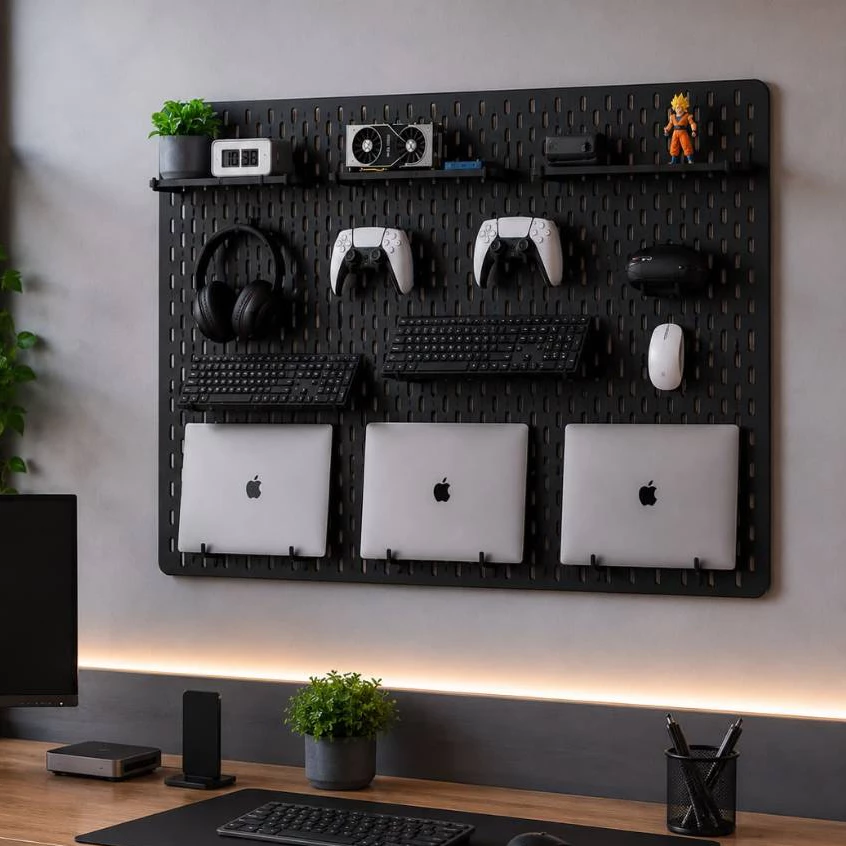Pegboard MDF Preto para Setup Gamer e Home Office
