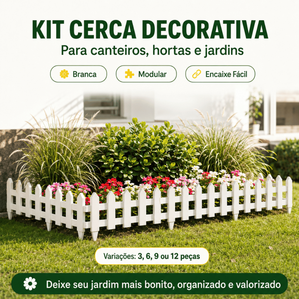 Kit Cerca Decorativa Jardim Canteiro Horta Modular Branca 3, 6, 9, 12 Peças ou Marrom 3 Peças