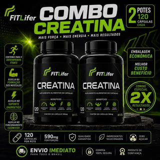 Kit 2x Creatina Monohidratada FITLifer 120 Cápsulas Cada | 240 Cápsulas | 3g por Porção
