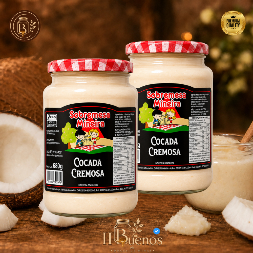 Cocada Cremosa Tradicional 680g Sobremesa Mineira Pote de Vidro Sem ...