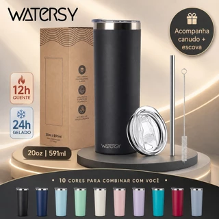 WATERSY Copo Térmico 591ml Inox 18/8 com Tampa Canudo e Escova Presente