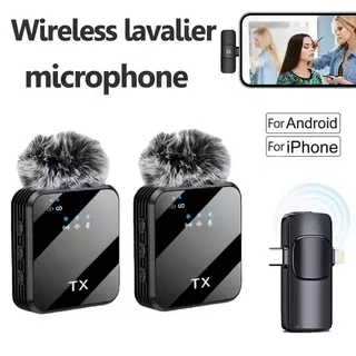 Microfone Lapela Duplo Sem Fio Para iPhone/Android 2em1 Profissional Magnético Redução de Ruído