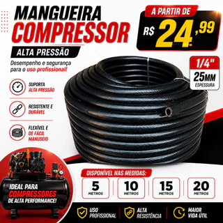 Mangueira de Compressor 1/4 PT300 de 05 a 20 Metros Ar Comprimido Mangueira Pneumatica.