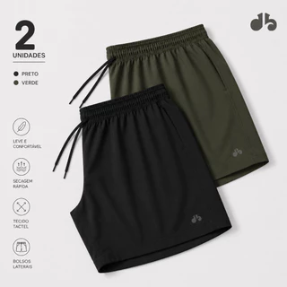 Kit 2 Shorts Tactel Elastano Masculino Bermuda Academia Praia Bolsos Cordão Ultra Leve