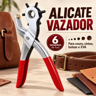 Alicate Vazador Furador Couro Cinto Chinelo 6 Furos Cabo Ergonômico