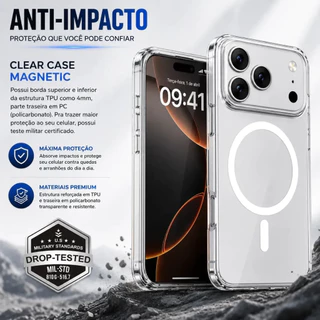Capa Magnetica Apple iPhone 18 Pro Max Tela 6.9 Cristal Clear Magsafe Acrilica Sem Fio Anti Impacto
