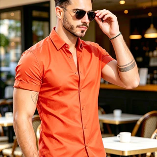 Camisa Masculina Manga Curta em Crepnho, Gola Ponta, Modelo Ajustado Casual 5.