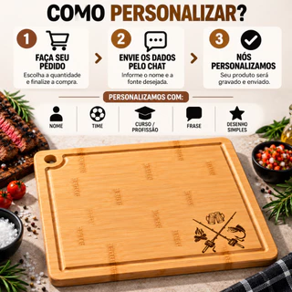Tábua de Churrasco 28x22 Personalizada Time Nome Frase Presente Criativo Dia dos Pais Gravada a Laser